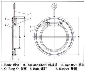 H74薄型對(duì)夾旋啟止回閥結(jié)構(gòu)示意圖