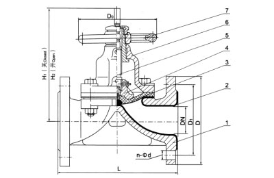 G41C堰式搪瓷隔膜閥結(jié)構(gòu)圖