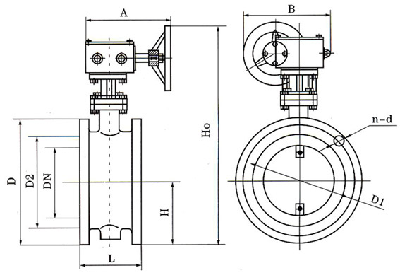 D341蝸輪法蘭式通風(fēng)蝶閥結(jié)構(gòu)示意圖