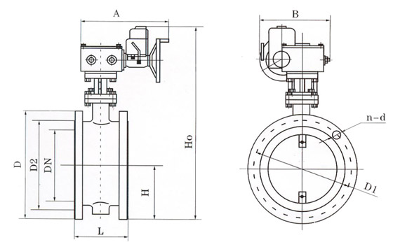 D941電動法蘭式通風(fēng)蝶閥結(jié)構(gòu)示意圖